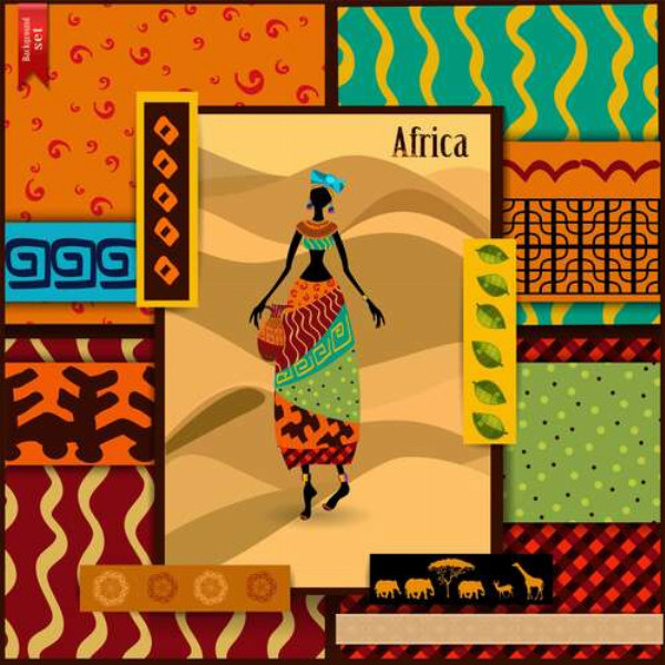 Красочная рамка из орнаментов окружает портрет африканки
