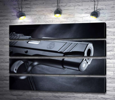 Модульна картина "Чіткість елементів чорного пістолета M1911"