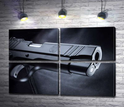Модульна картина "Чіткість елементів чорного пістолета M1911"