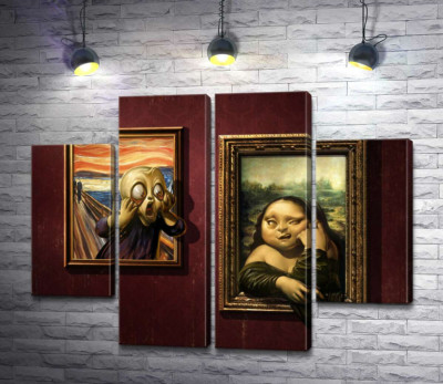 Модульная картина "Битва картин: "Крик" (Skrik) против "Моны Лизы" (Mona Lisa)"