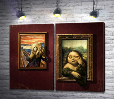 Модульная картина "Битва картин: "Крик" (Skrik) против "Моны Лизы" (Mona Lisa)"