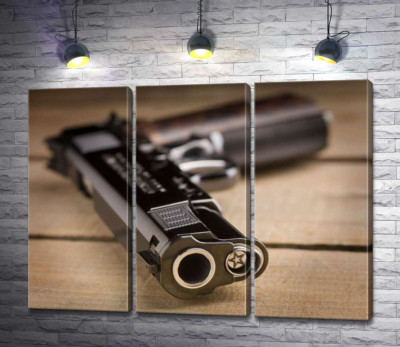 Модульна картина "Дуло чорного пістолета M1911"