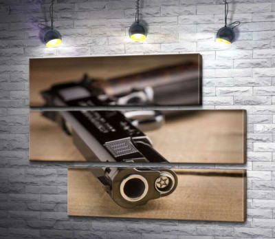 Модульна картина "Дуло чорного пістолета M1911"