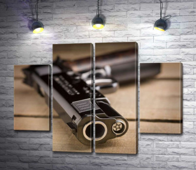 Модульна картина "Дуло чорного пістолета M1911"