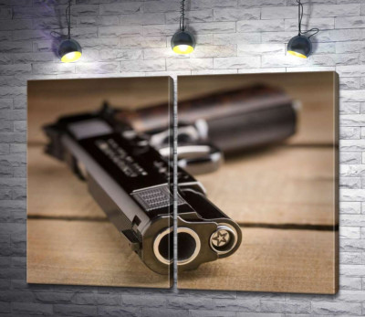 Модульна картина "Дуло чорного пістолета M1911"