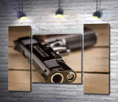 Модульна картина "Дуло чорного пістолета M1911"