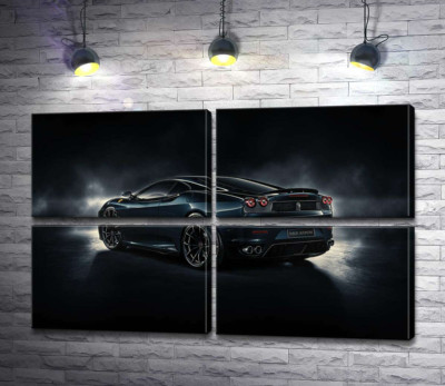 Модульная картина "Темный силуэт Ferrari F430 подсвечен белым сиянием"