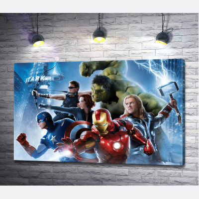 Отважные супергерои на постере к фильму "Мстители: Эра Альтрона" (Avengers: Age of Ultron)