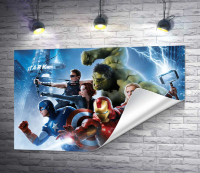 Отважные супергерои на постере к фильму "Мстители: Эра Альтрона" (Avengers: Age of Ultron)