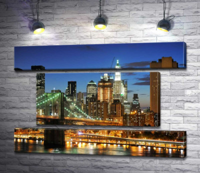 Модульна картина "Бруклінський міст (Brooklyn Bridge) зникає між вечірніх хмарочосів"