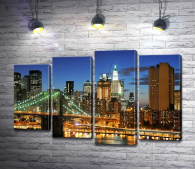 Модульна картина "Бруклінський міст (Brooklyn Bridge) зникає між вечірніх хмарочосів"