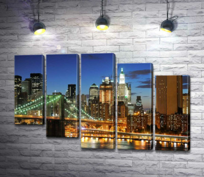 Модульна картина "Бруклінський міст (Brooklyn Bridge) зникає між вечірніх хмарочосів"