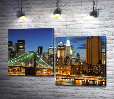 Модульна картина "Бруклінський міст (Brooklyn Bridge) зникає між вечірніх хмарочосів"