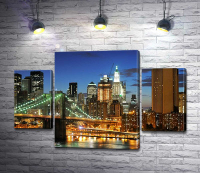 Модульная картина "Бруклинский мост (Brooklyn Bridge) исчезает между вечерними небоскребами"