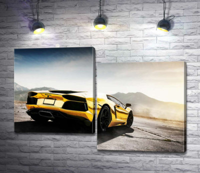 Модульная картина "Черные элементы желтого автомобиля Lamborghini Aventador"