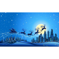 Чарівні олені несуть сані Санта-Клауса до сонного міста