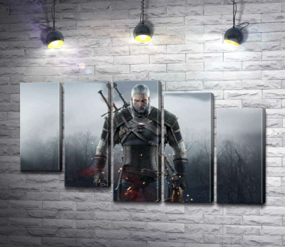 Грозный герой Геральт из игры "Ведьмак 3: Дикий гон" (The Witcher 3: Wild hunt)