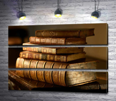 Модульная картина "Старинные книги в кожаном переплете с позолотой"