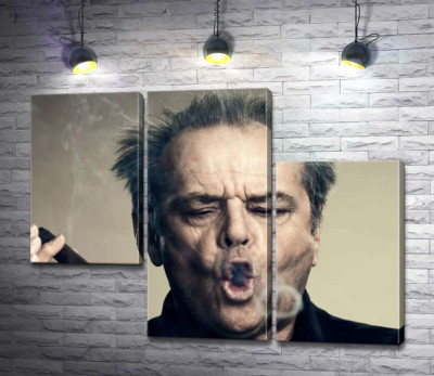 Модульная картина "Джек Николсон (Jack Nicholson) комически пускает круги дымом от сигары"