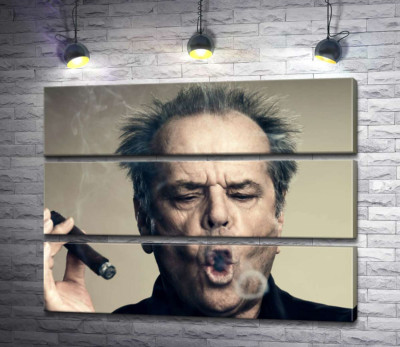 Модульная картина "Джек Николсон (Jack Nicholson) комически пускает круги дымом от сигары"