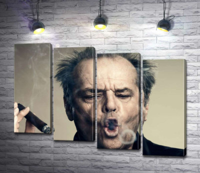 Модульна картина "Джек Ніколсон (Jack Nicholson) комічно пускає кола димом від сигари"