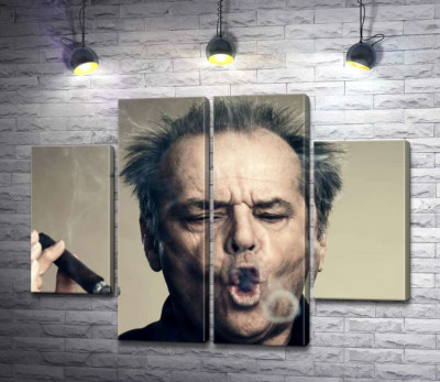 Джек Николсон (Jack Nicholson) комически пускает круги дымом от сигары