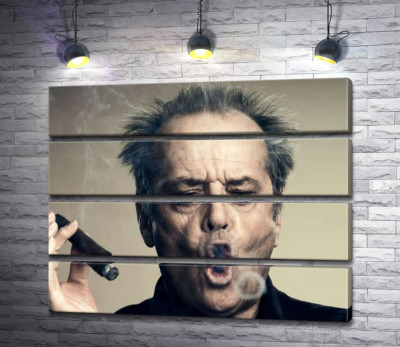 Модульна картина "Джек Ніколсон (Jack Nicholson) комічно пускає кола димом від сигари"