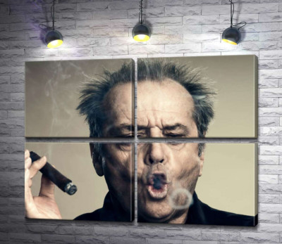 Модульная картина "Джек Николсон (Jack Nicholson) комически пускает круги дымом от сигары"