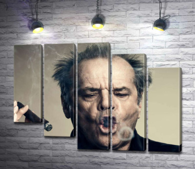 Модульная картина "Джек Николсон (Jack Nicholson) комически пускает круги дымом от сигары"