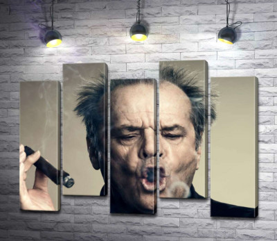 Модульная картина "Джек Николсон (Jack Nicholson) комически пускает круги дымом от сигары"