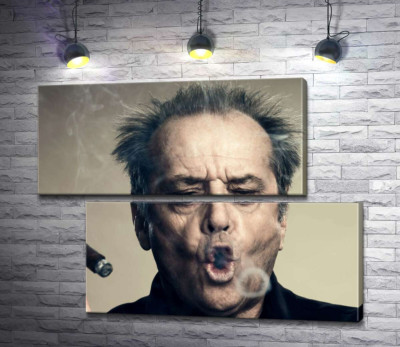 Модульная картина "Джек Николсон (Jack Nicholson) комически пускает круги дымом от сигары"