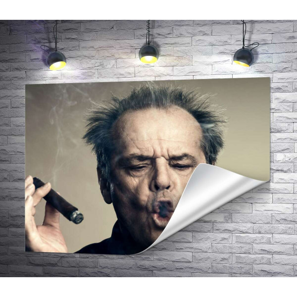 Джек Николсон (Jack Nicholson) комически пускает круги дымом от сигары