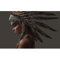 Профиль индейского мальчика с венком из перьев