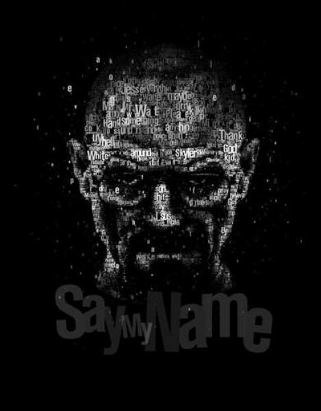 Лицо героя сериала Уолтера Уайта с надписью "say my name"