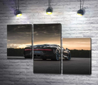 Темний силует чорного спортивного автомобіля Bugatti Chiron