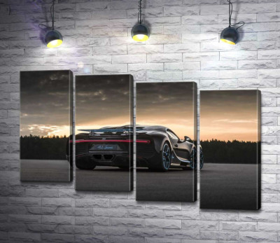 Темний силует чорного спортивного автомобіля Bugatti Chiron