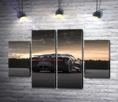 Модульна картина "Темний силует чорного спортивного автомобіля Bugatti Chiron"