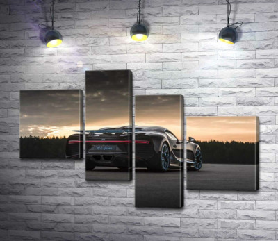 Модульна картина "Темний силует чорного спортивного автомобіля Bugatti Chiron"
