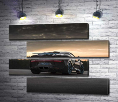 Темний силует чорного спортивного автомобіля Bugatti Chiron