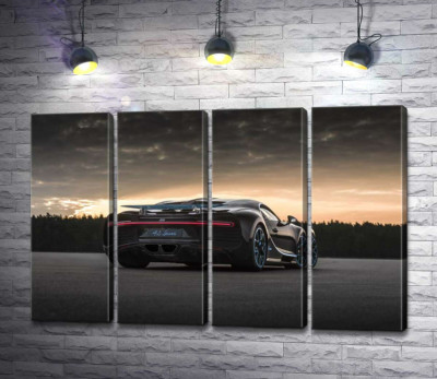 Модульная картина "Темный силуэт черного спортивного автомобиля Bugatti Chiron"