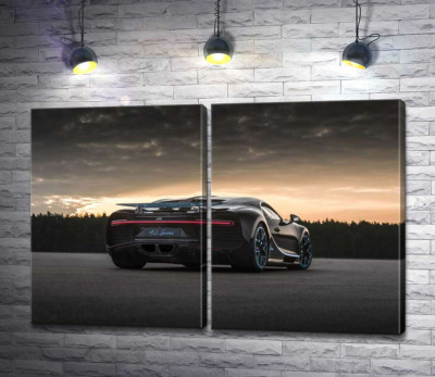 Модульна картина "Темний силует чорного спортивного автомобіля Bugatti Chiron"