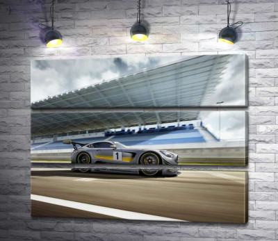 Модульная картина "Спортивный автомобиль Mercedes-AMG GT3 на гоночной трассе"