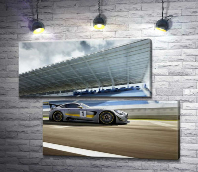 Модульна картина "Спортивний автомобіль Mercedes-AMG GT3 на гоночній трасі"