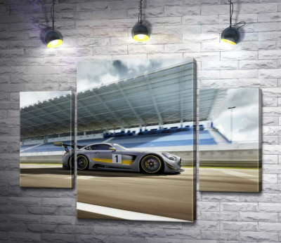 Модульная картина "Спортивный автомобиль Mercedes-AMG GT3 на гоночной трассе"