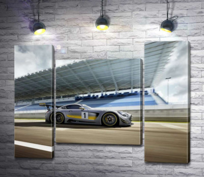 Модульна картина "Спортивний автомобіль Mercedes-AMG GT3 на гоночній трасі"