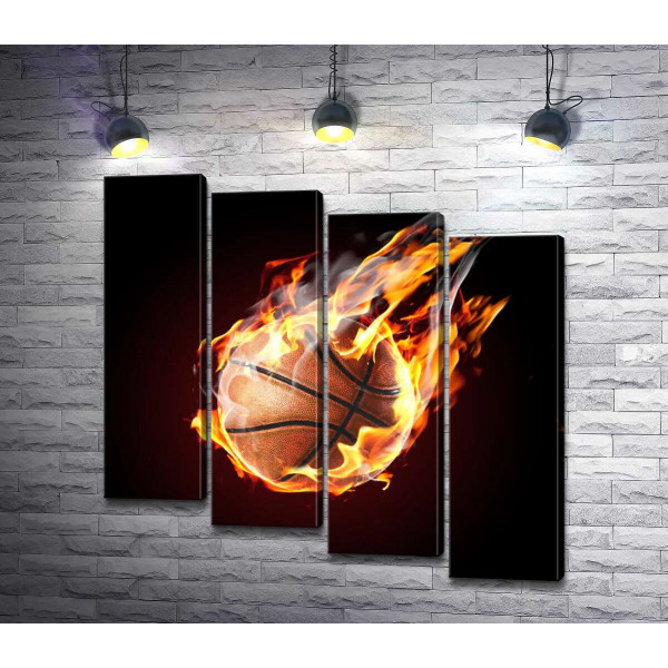Баскетбольный мяч в огненном полете