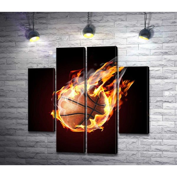 Баскетбольный мяч в огненном полете