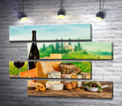 Нежные вкусы итальянских сыров дополнены бокалом красного вина