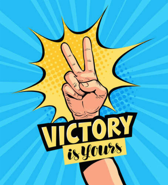Символ перемоги доповнює фразу "victory is yours"