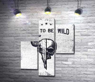 Модульна картина "Єднання черепів людини та бика під фразою "born to be wild""